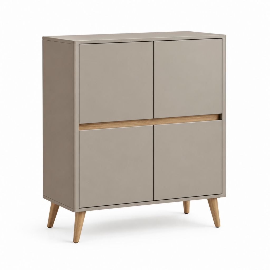 Buffet de rangement rectangulaire taupe et chêne naturel en panneaux MDF 90 x 40 x 110 cm