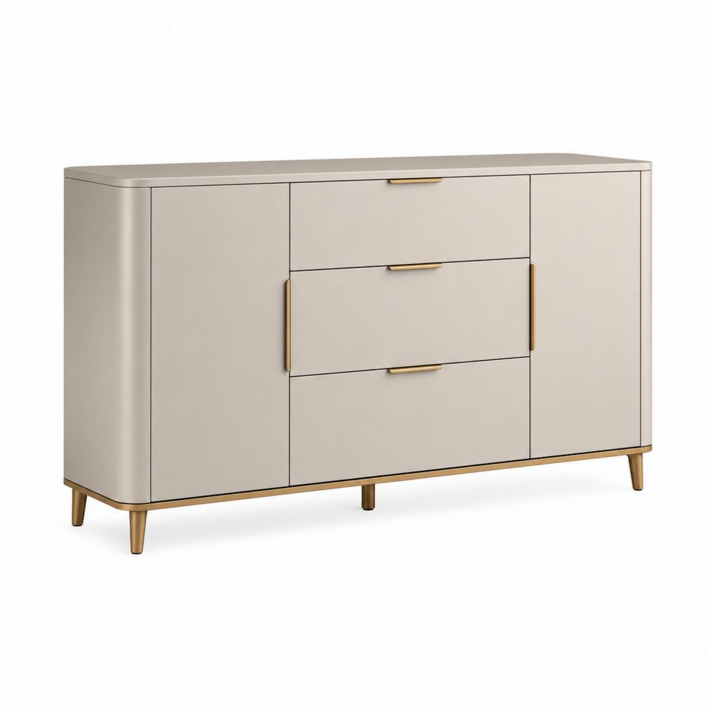 Buffet de salle à manger rectangulaire taupe en panneaux MDF 160 x 40 x 85 cm avec 3 tiroirs et 2 portes