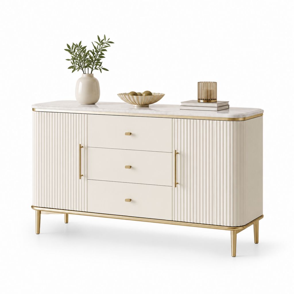 Buffet de salle à manger 2 portes 3 tiroirs blanc crème MDF rectangulaire 160 x 40 x 90 cm