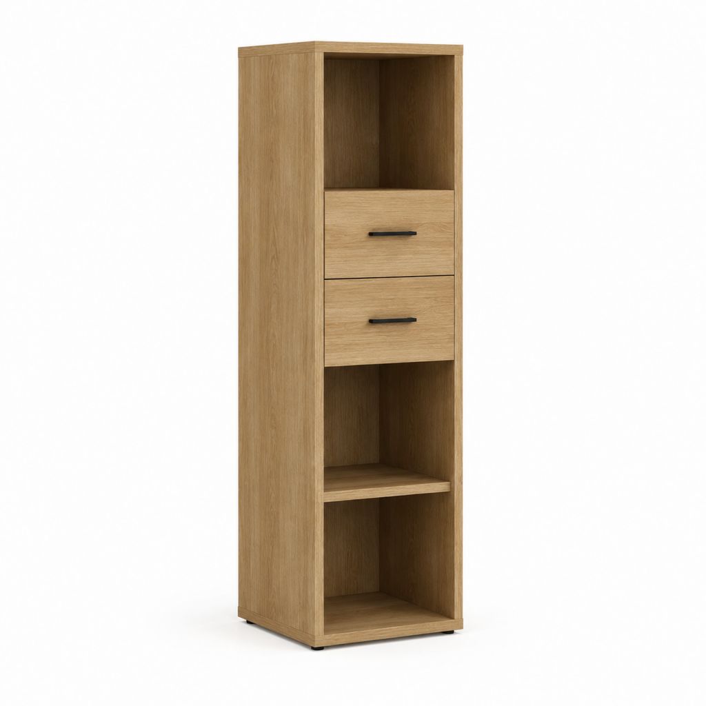 Buffet colonne de rangement chêne clair en panneaux de particules rectangulaire 180 x 40 x 35 cm