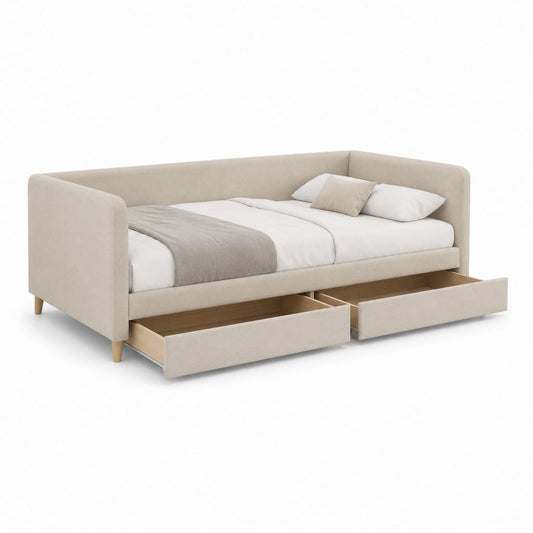 Canapé-lit beige en polyester avec 2 tiroirs 90 x 200 cm