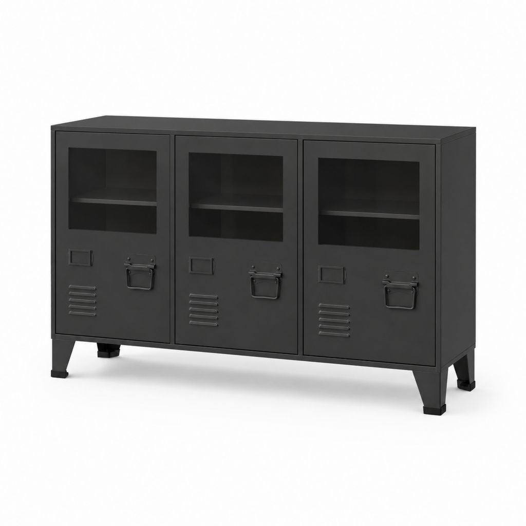 Buffet de salle à manger 3 portes noir en acier laminé à froid rectangulaire 120 x 40 x 80 cm