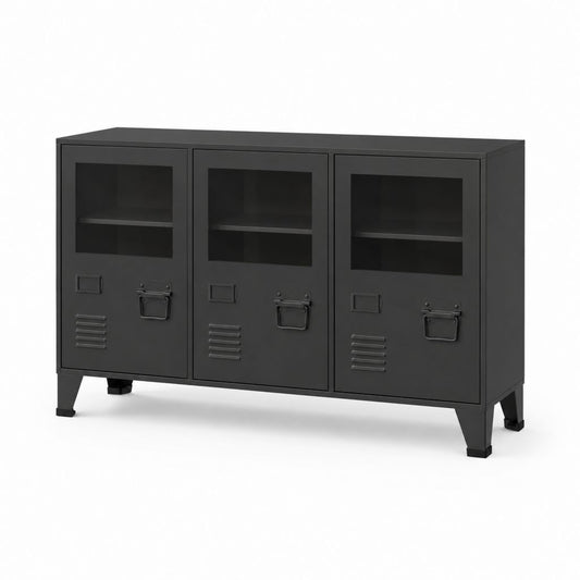Buffet de salle à manger 3 portes noir en acier laminé à froid rectangulaire 120 x 40 x 80 cm