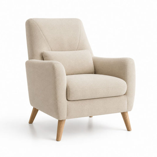 Fauteuil de salon enveloppant beige en polyester avec accoudoirs 75 x 82 x 92 cm