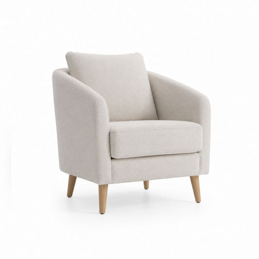 Fauteuil de salon beige en polyester avec pieds en bois massif 78 x 82 x 88 cm