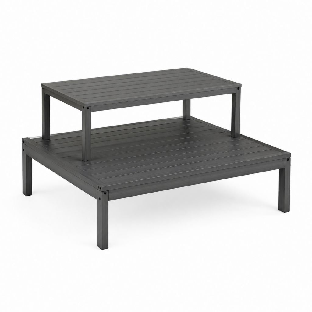 Table basse de jardin à 2 niveaux gris anthracite en aluminium rectangulaire 100 x 60 x 70 cm