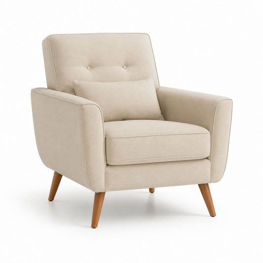 Fauteuil de salon beige en polyester avec pieds en bois massif 76 x 85 x 95 cm