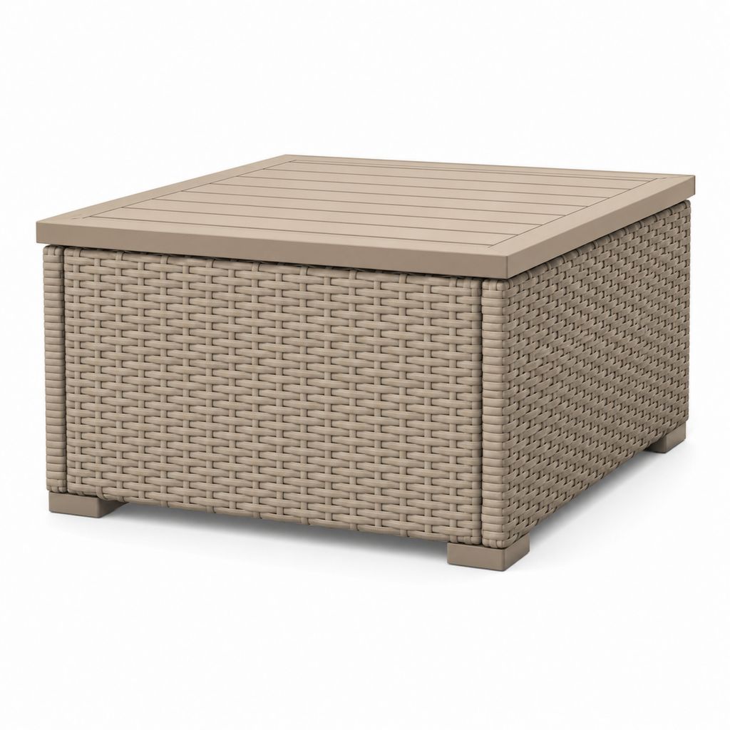 Table basse de jardin avec rangement beige en rotin PE et aluminium 80 x 80 x 45 cm