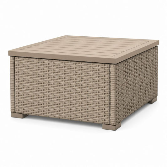 Table basse de jardin avec rangement beige en rotin PE et aluminium 80 x 80 x 45 cm