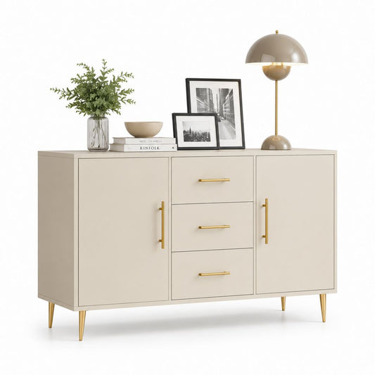 Buffet de salle à manger beige en panneaux MDF 160 x 40 x 90 cm avec 2 portes et 3 tiroirs