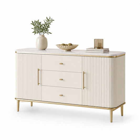 Buffet de salle à manger 2 portes 3 tiroirs blanc crème MDF rectangulaire 160 x 40 x 90 cm