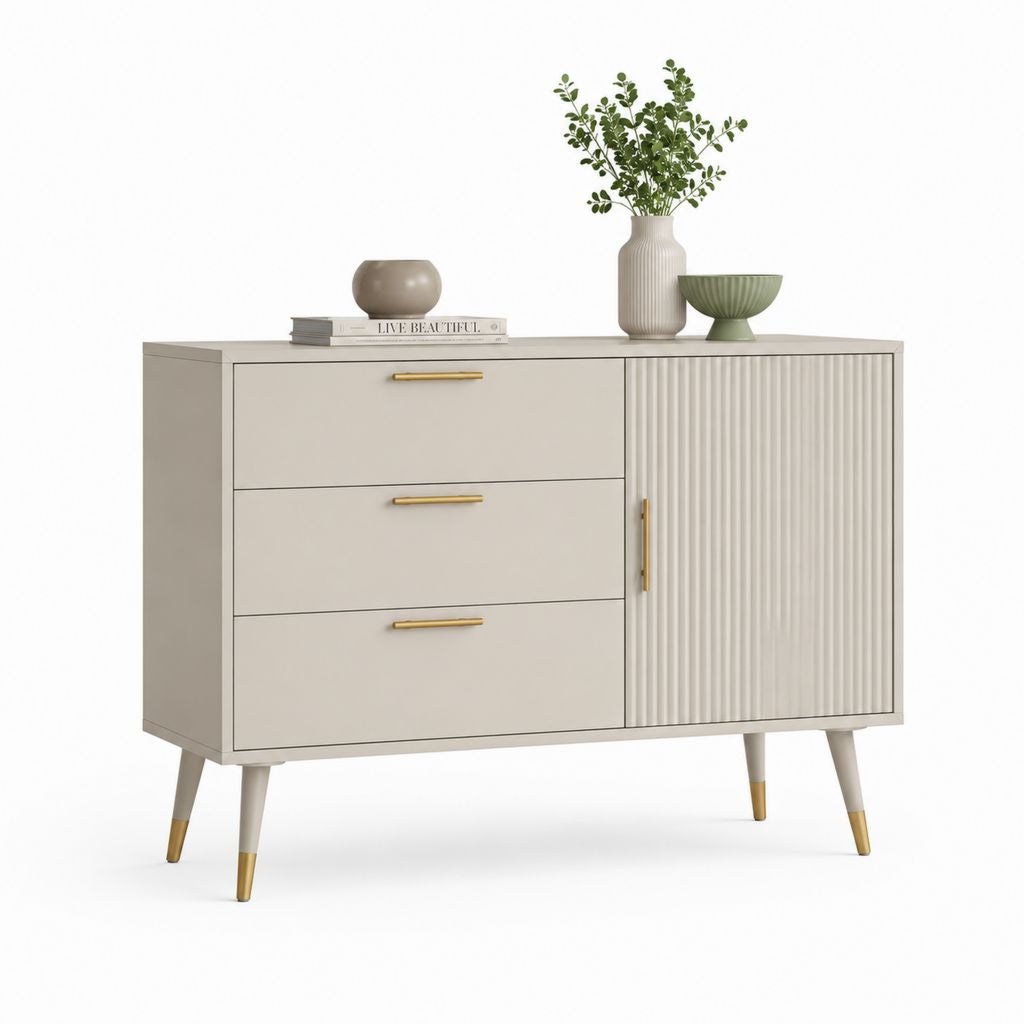 Buffet de rangement beige en panneaux MDF rectangulaire 120 x 40 x 80 cm