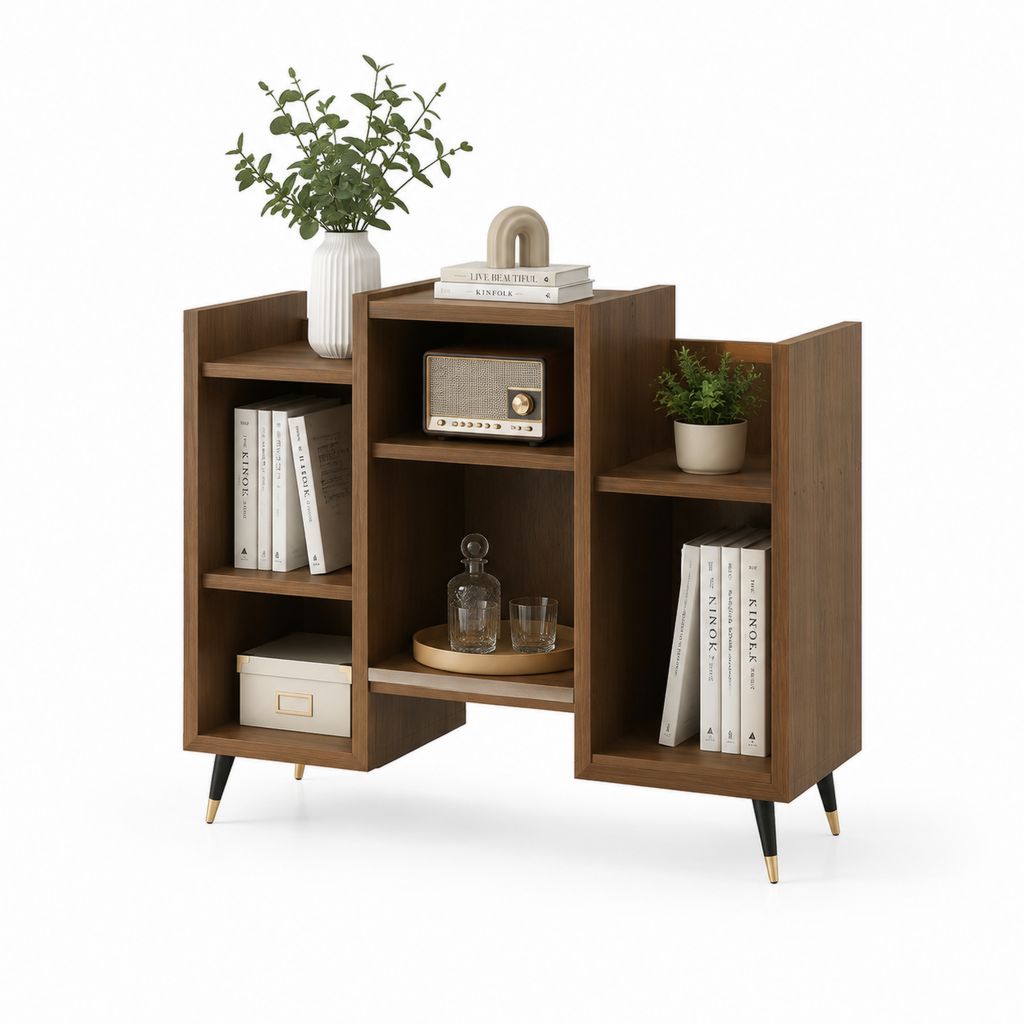 Buffet ouvert noyer en MDF 120 x 40 x 110 cm avec 6 niches de rangement