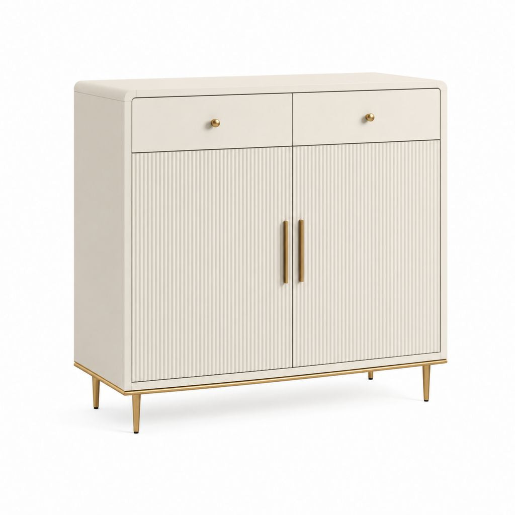 Buffet 2 portes 2 tiroirs blanc cassé en panneaux MDF 100 x 40 x 110 cm