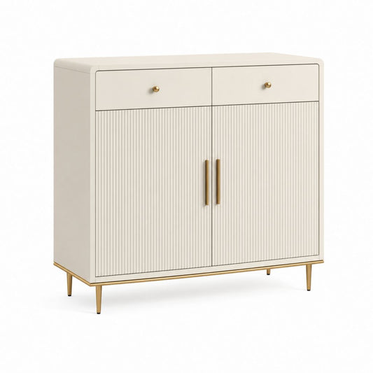 Buffet 2 portes 2 tiroirs blanc cassé en panneaux MDF 100 x 40 x 110 cm